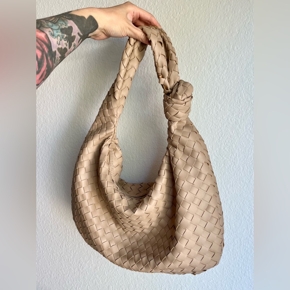 Tan Woven Faux Leather Shoulder Bag - Picture 2 of 3